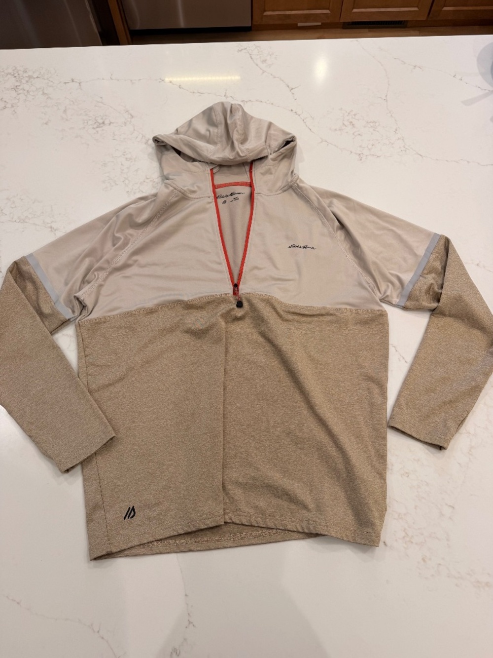 Eddie Bauer FreeDry Motion Hooded 1/4 Zip Pullover Tan Men's Large Performance